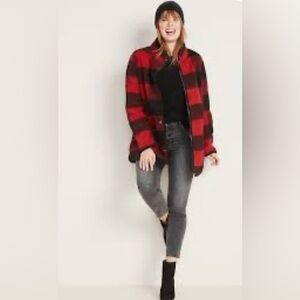 Old Navy Red Plaid Sherpa Coat NWT